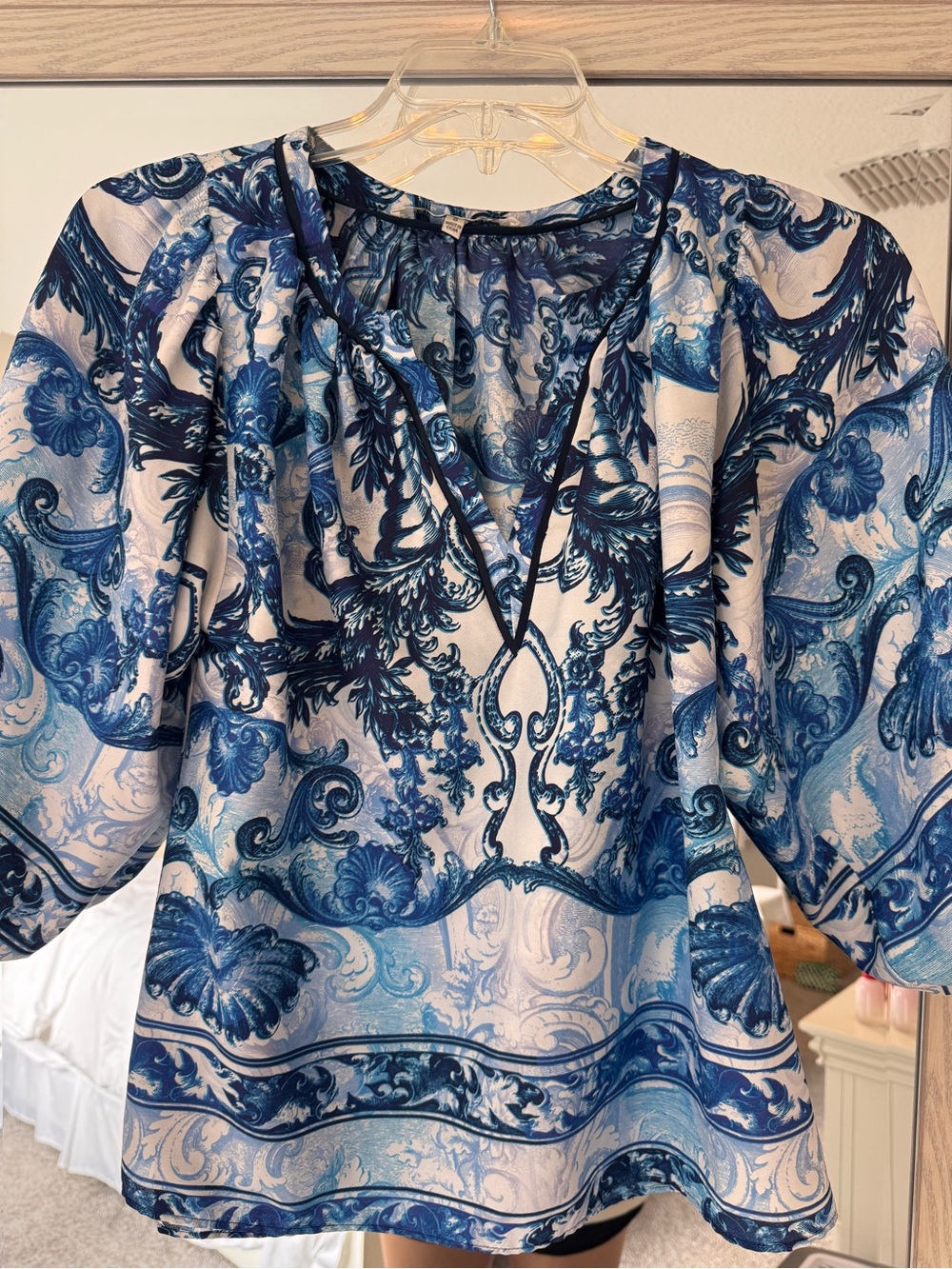 Collective Concepts Blue Floral Scroll Print Blouse
